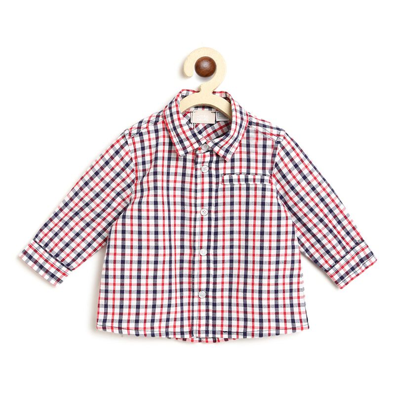 Boys White & Red Long Sleeve Woven Shirt image number null
